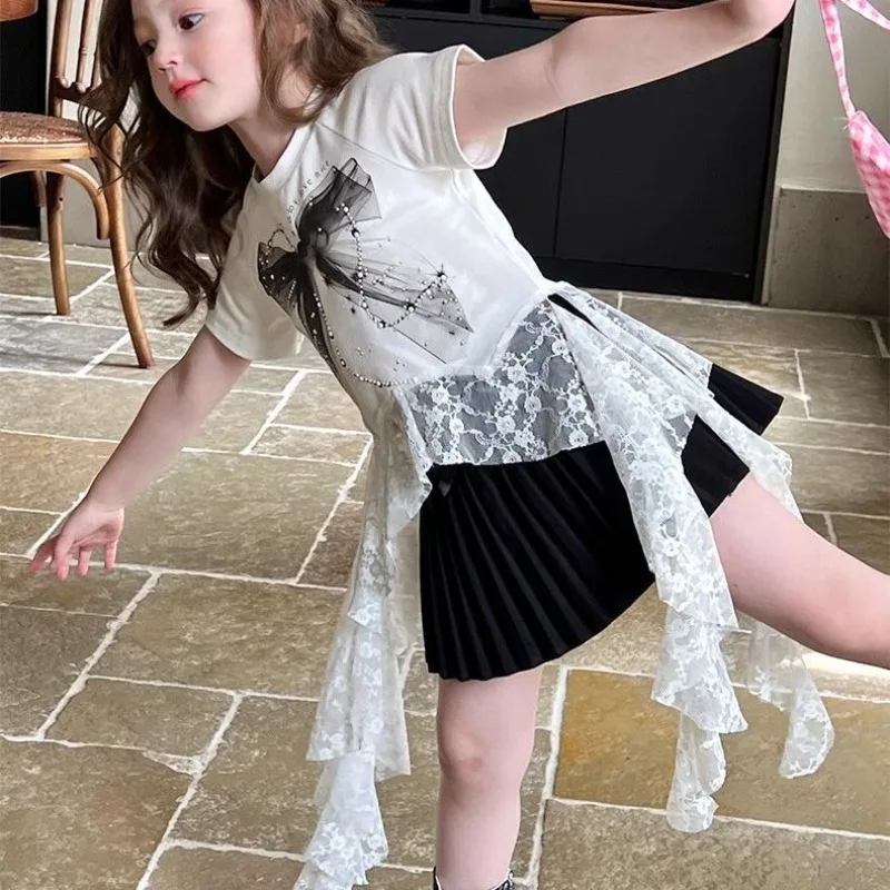 Girl T-shirt 2025 New Summer Nail Bead Western-style Fashionable Irregular Patchwork Lace Short Sleeved Top Trendy
Girl T-shirt 2025 New Summer Nail Bead Western-style Fashionable Irregular Patchwork Lace Short Sleeved Top Trendy