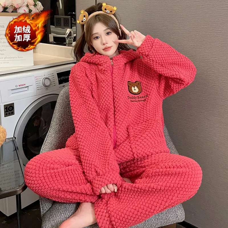 Pajama Set Women's Autumn Winter Coral Plush Long Sleeve 2-Piece Set 2023 New Winter Jacket Hooded Warm Thickened Pants Sets
Pajama Set Women's Autumn Winter Coral Plush Long Sleeve 2-Piece Set 2023 New Winter Jacket Hooded Warm Thickened Pants Sets