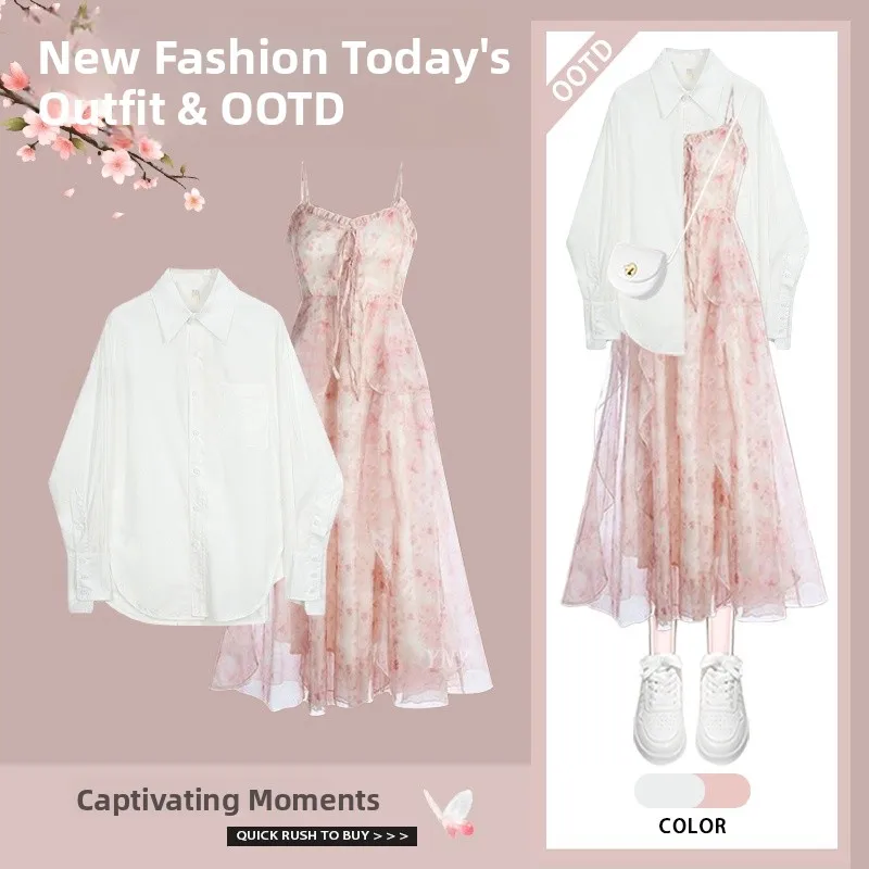 Spring 2026 Women's Pink Shirt And Dress Set Slimming Style Two-Piece Ensemble Fashionable Casual Wear Polyester Fiber Button-Up
Spring 2026 Women's Pink Shirt And Dress Set Slimming Style Two-Piece Ensemble Fashionable Casual Wear Polyester Fiber Button-Up