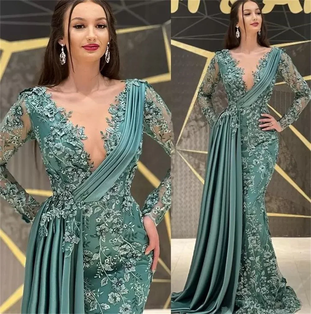 Trumpet/Mermaid Glamorous Evening Prom Dress V-Neck Party Ruffle Applique Stain Ruched Long Sleeve Floor-Length Princess Ladies
Trumpet/Mermaid Glamorous Evening Prom Dress V-Neck Party Ruffle Applique Stain Ruched Long Sleeve Floor-Length Princess Ladies