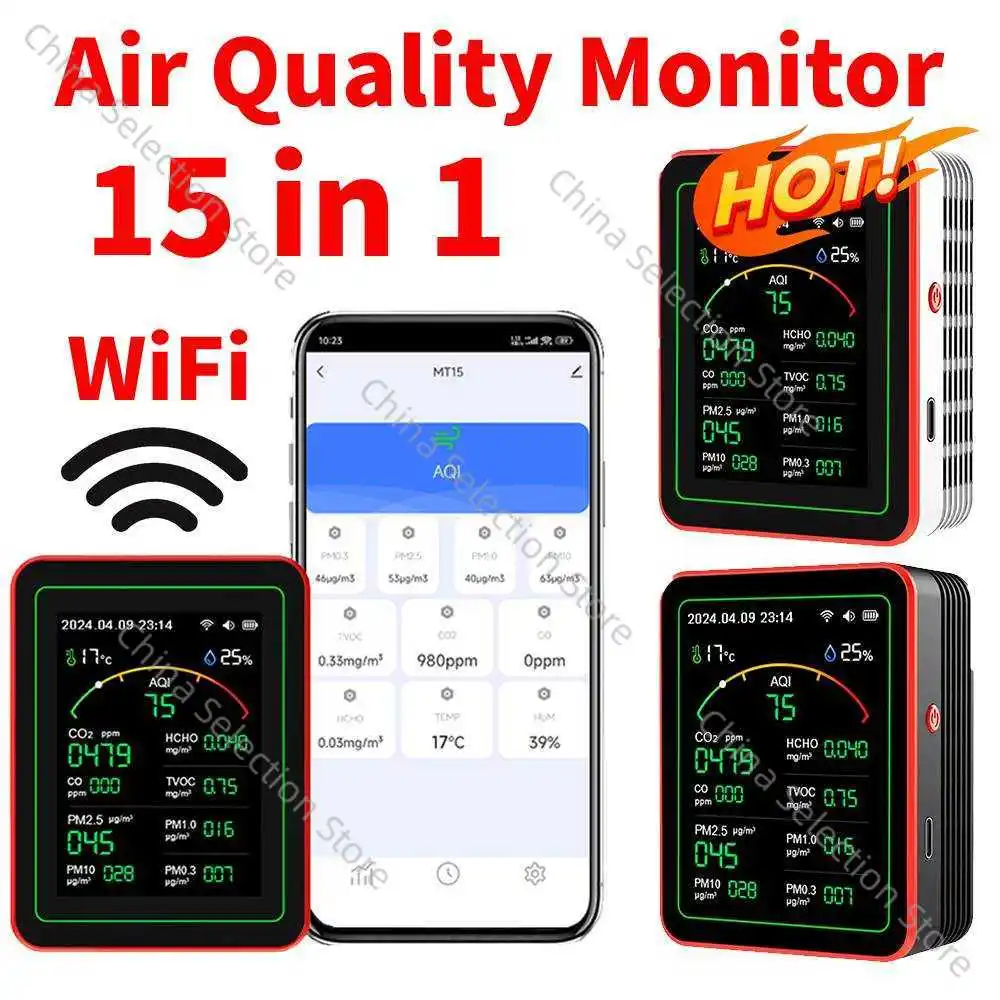 Tuya WiFi 15-в-1 монитор качества воздуха APP управление портативный Крытый тестер AQI PM0.3 PM1.0 PM2.5 PM10 измеритель температуры и влажности
Tuya WiFi 15-в-1 монитор качества воздуха APP управление портативный Крытый тестер AQI PM0.3 PM1.0 PM2.5 PM10 измеритель температуры и влажности