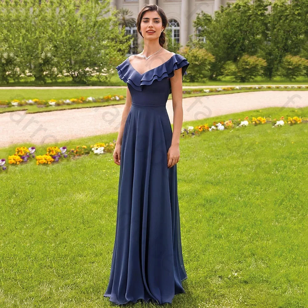Customized Elegant Navy Blue Bridesmaid Dress Off Shoulder Ruffles Chiffon A Line Formal Evening Party Floor Length For Women
Customized Elegant Navy Blue Bridesmaid Dress Off Shoulder Ruffles Chiffon A Line Formal Evening Party Floor Length For Women