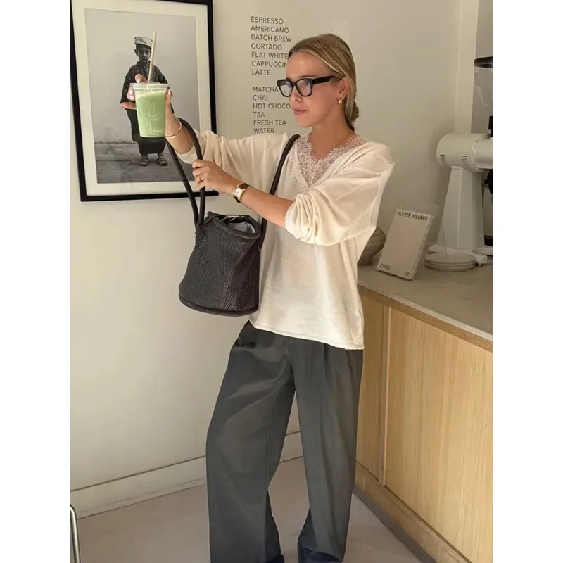 Women Fashion Lace Pullovers Elegant Long Sleeves Chic V-neck Solid Slim Knitwear Autumn Winter Daily Commute Outerwear
Women Fashion Lace Pullovers Elegant Long Sleeves Chic V-neck Solid Slim Knitwear Autumn Winter Daily Commute Outerwear