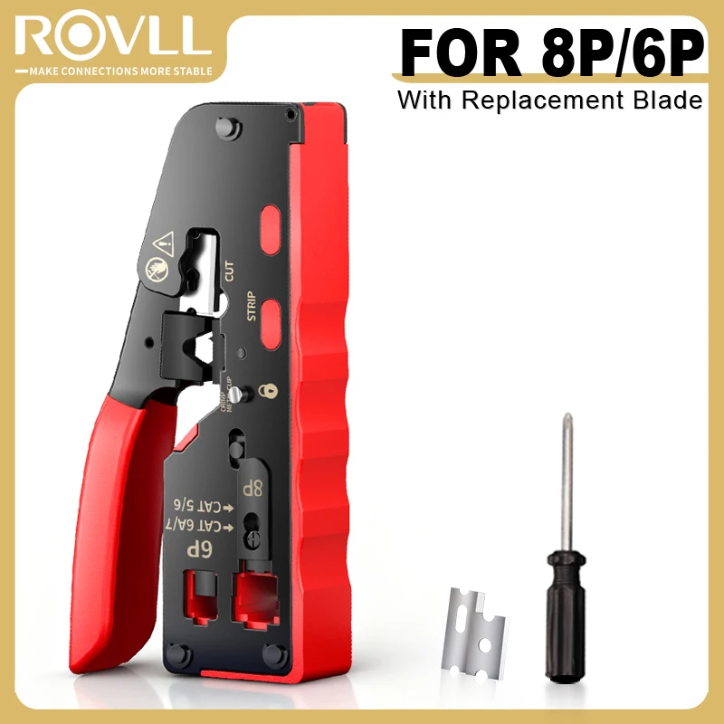 ROVLL RJ45 RJ11 CrimpTool Pass Through Ethernet and Load Bar Crimping Tool for Cat5e to Cat7 RJ45 Connectors Crimp Tool
ROVLL RJ45 RJ11 CrimpTool Pass Through Ethernet and Load Bar Crimping Tool for Cat5e to Cat7 RJ45 Connectors Crimp Tool