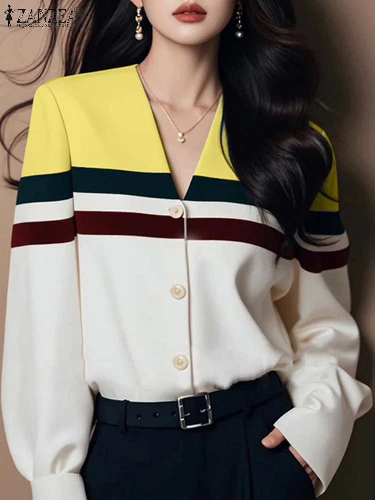 ZANZEA Fashion V-neck Office Blouse Women Colorblock Shirts Korean Style Striped Long Sleeve Tunics Holiday 2025 Spring Blusas
ZANZEA Fashion V-neck Office Blouse Women Colorblock Shirts Korean Style Striped Long Sleeve Tunics Holiday 2025 Spring Blusas