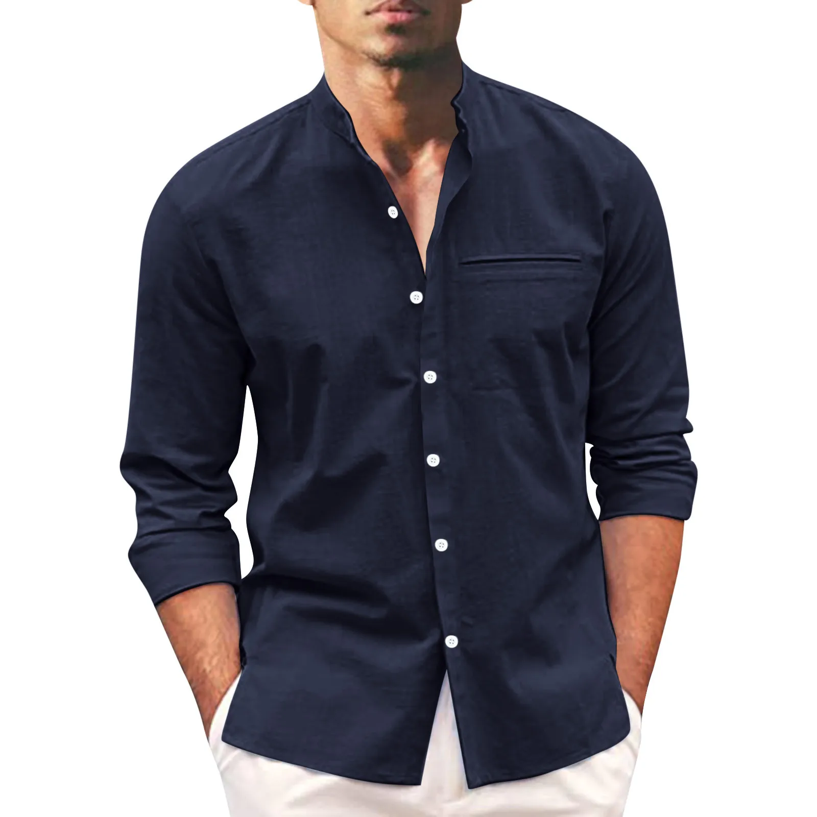 Mens Long Sleeve Shirt Spring Solid Cotton Linen Stand-Up Collar Shirts Man Fit Single Breasted Breathable Work Wear Basic Shirt
Mens Long Sleeve Shirt Spring Solid Cotton Linen Stand-Up Collar Shirts Man Fit Single Breasted Breathable Work Wear Basic Shirt