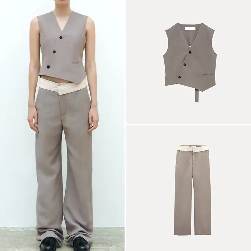 Asymmetric Design Double Breasted Vest High Waist Color Block Pants Women's Fashion Set Summer Collection Zadata Brand
Asymmetric Design Double Breasted Vest High Waist Color Block Pants Women's Fashion Set Summer Collection Zadata Brand