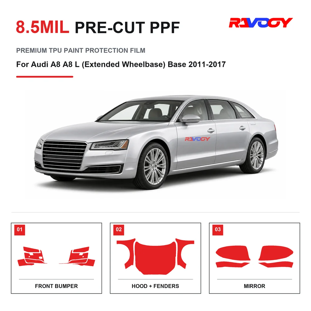 Precut PPF For Audi A8 L (Extended Wheelbase) Base 2011-2017 8.5mil TPU Clear Paint Protection Film Self Healing Hydrophobic UV
Precut PPF For Audi A8 L (Extended Wheelbase) Base 2011-2017 8.5mil TPU Clear Paint Protection Film Self Healing Hydrophobic UV
