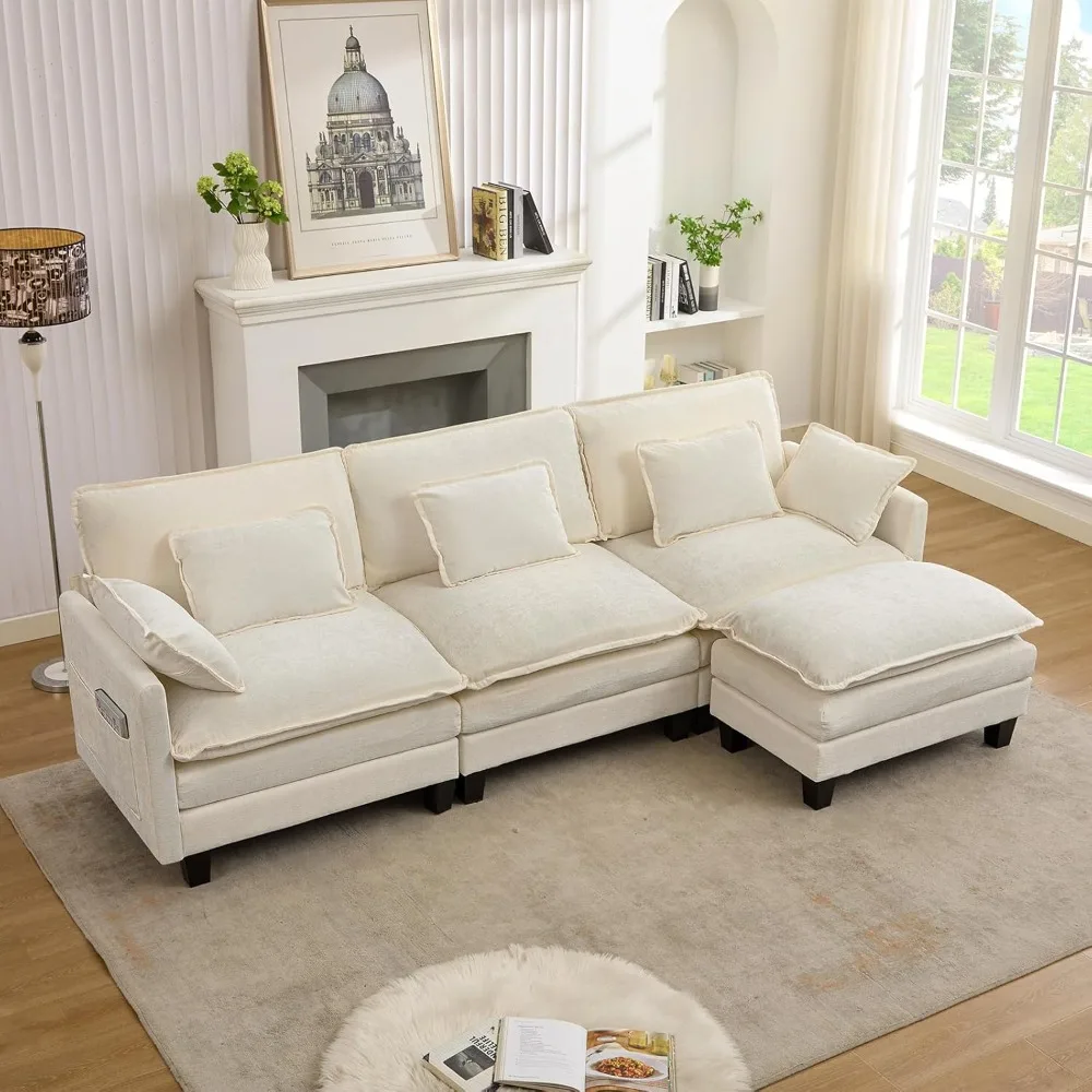 113" L Shaped Couch Set, Cloud Couch with Movable Ottoman, Extra Deep Seat Sofa Sleeper with 5 Pillows, Modular Sectional Sofa
113" L Shaped Couch Set, Cloud Couch with Movable Ottoman, Extra Deep Seat Sofa Sleeper with 5 Pillows, Modular Sectional Sofa