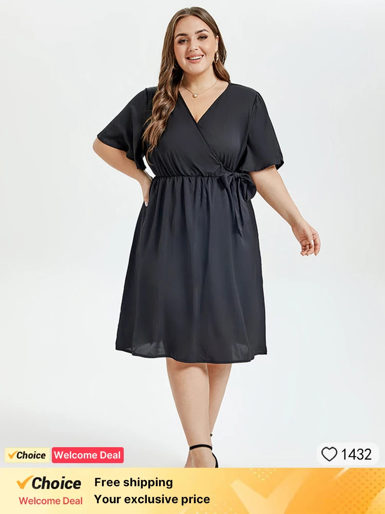 Plus Sized Clothing Elegant Dress Women High Waist V Neck Soft Butterfly Sleeve Wrap Hem Belted Casual Short Sleeve Midi Dress
Plus Sized Clothing Elegant Dress Women High Waist V Neck Soft Butterfly Sleeve Wrap Hem Belted Casual Short Sleeve Midi Dress