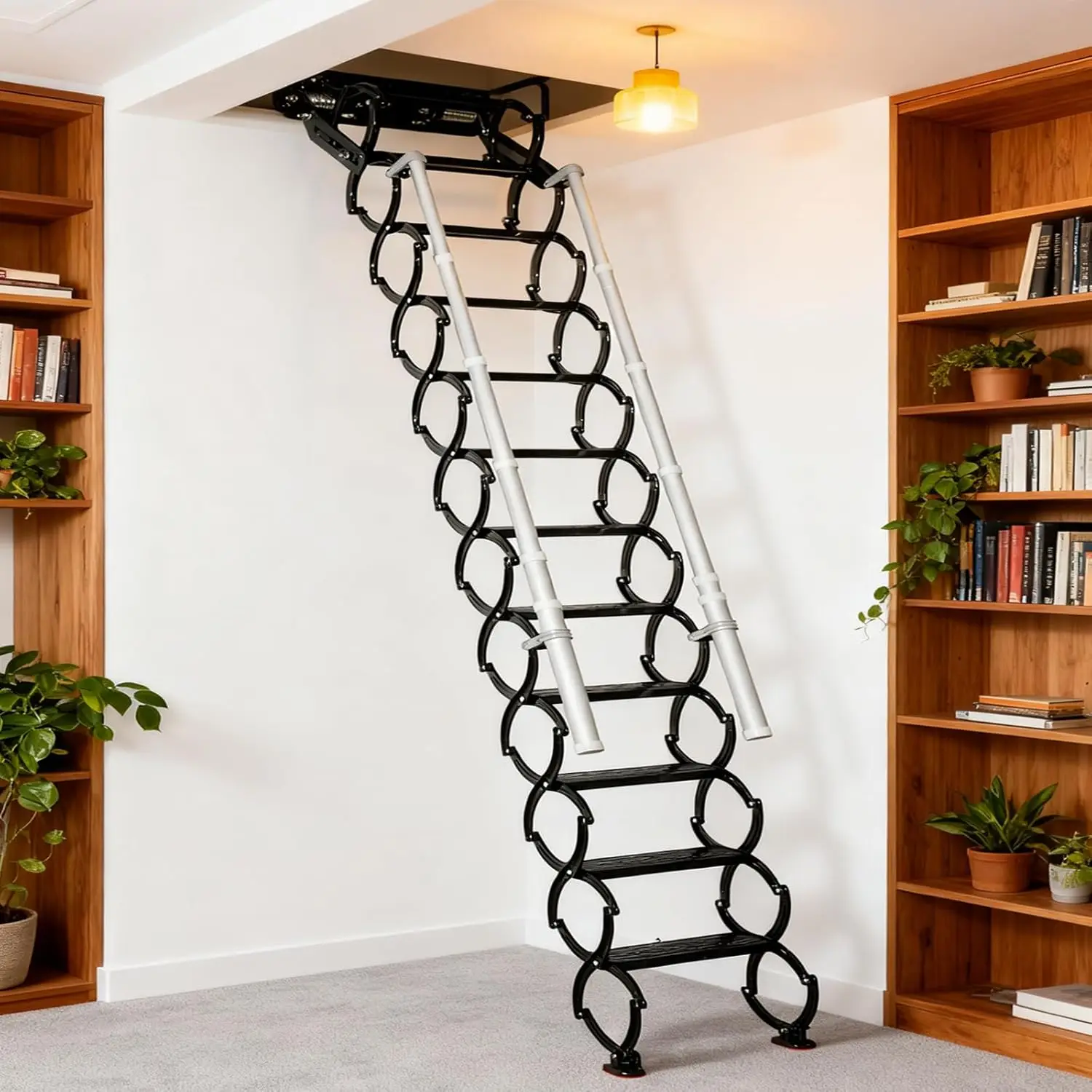 12 Stpes Wall-Mounted Folding Stairs, Telescopic Attic Ladder, Pull Down System Folding with Handrail, Applicable Height is 9.6-
12 Stpes Wall-Mounted Folding Stairs, Telescopic Attic Ladder, Pull Down System Folding with Handrail, Applicable Height is 9.6-