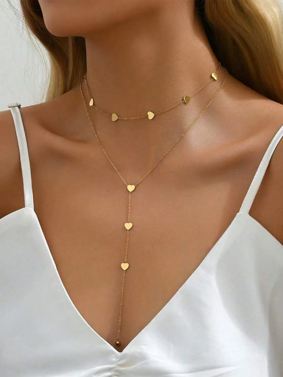 RAYQUEEN 1pc Stainless Steel Heart Splicing Design Fashion Personalized Double-Layer Necklace For Women, Suitable For Daily Wear And Gift Valentines, Mom, Mother, Mother's Day, Gift
RAYQUEEN 1pc Stainless Steel Heart Splicing Design Fashion Personalized Double-Layer Necklace For Women, Suitable For Daily Wear And Gift Valentines, Mom, Mother, Mother's Day, Gift