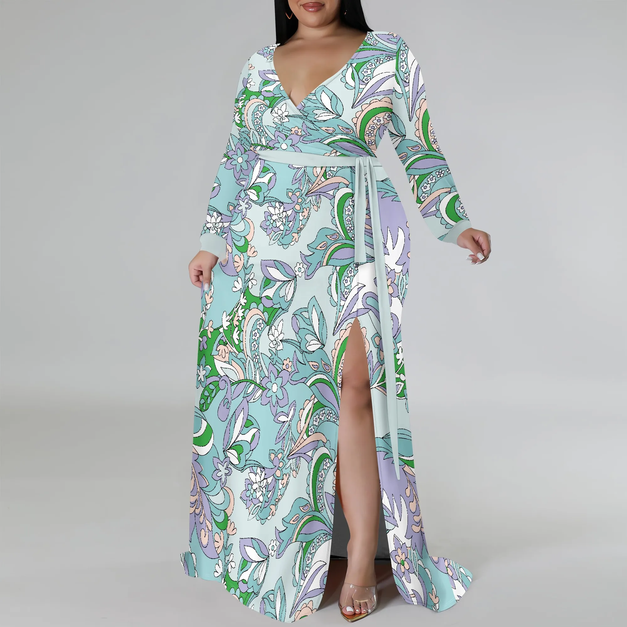 Plus Size Long Sleeve Floral Wrap Maxi Dress for Women, Elegant Spring Summer Dress with Side Slit
Plus Size Long Sleeve Floral Wrap Maxi Dress for Women, Elegant Spring Summer Dress with Side Slit