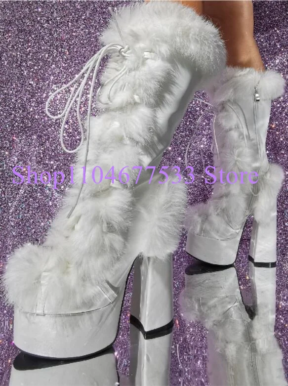 Fur Decor Chunky Heel Lady Long Boots Fashion Lace-up Platform Woman Knee High Boots Large Size Party Dress Shoes
Fur Decor Chunky Heel Lady Long Boots Fashion Lace-up Platform Woman Knee High Boots Large Size Party Dress Shoes