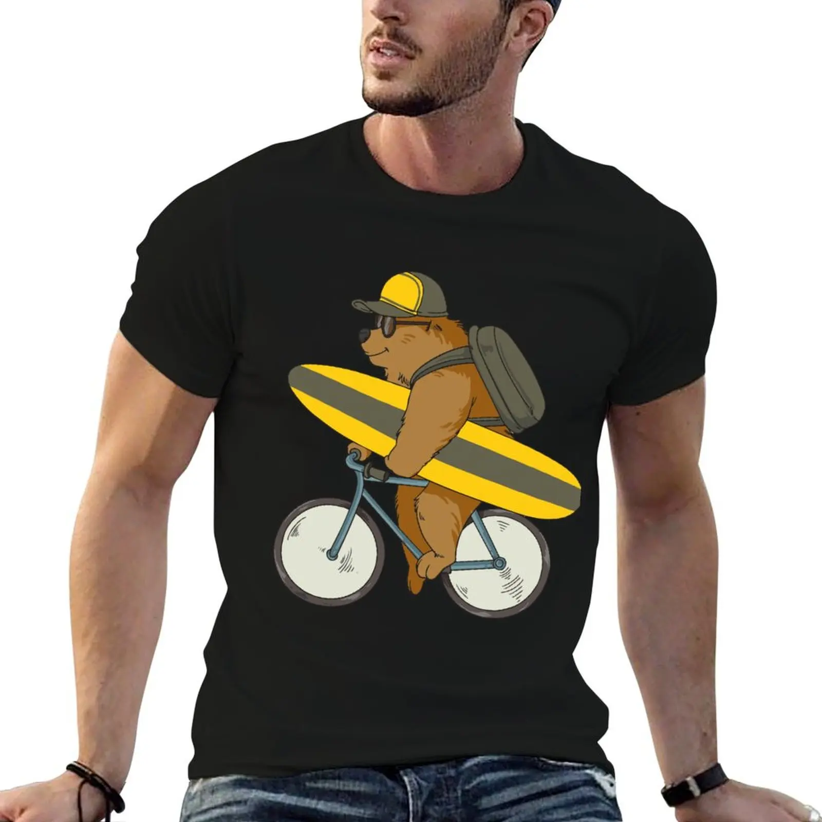 Surfing Bear T-Shirt funny costumes oversize t-shirts man street wear Men's cotton t-shirt
Surfing Bear T-Shirt funny costumes oversize t-shirts man street wear Men's cotton t-shirt