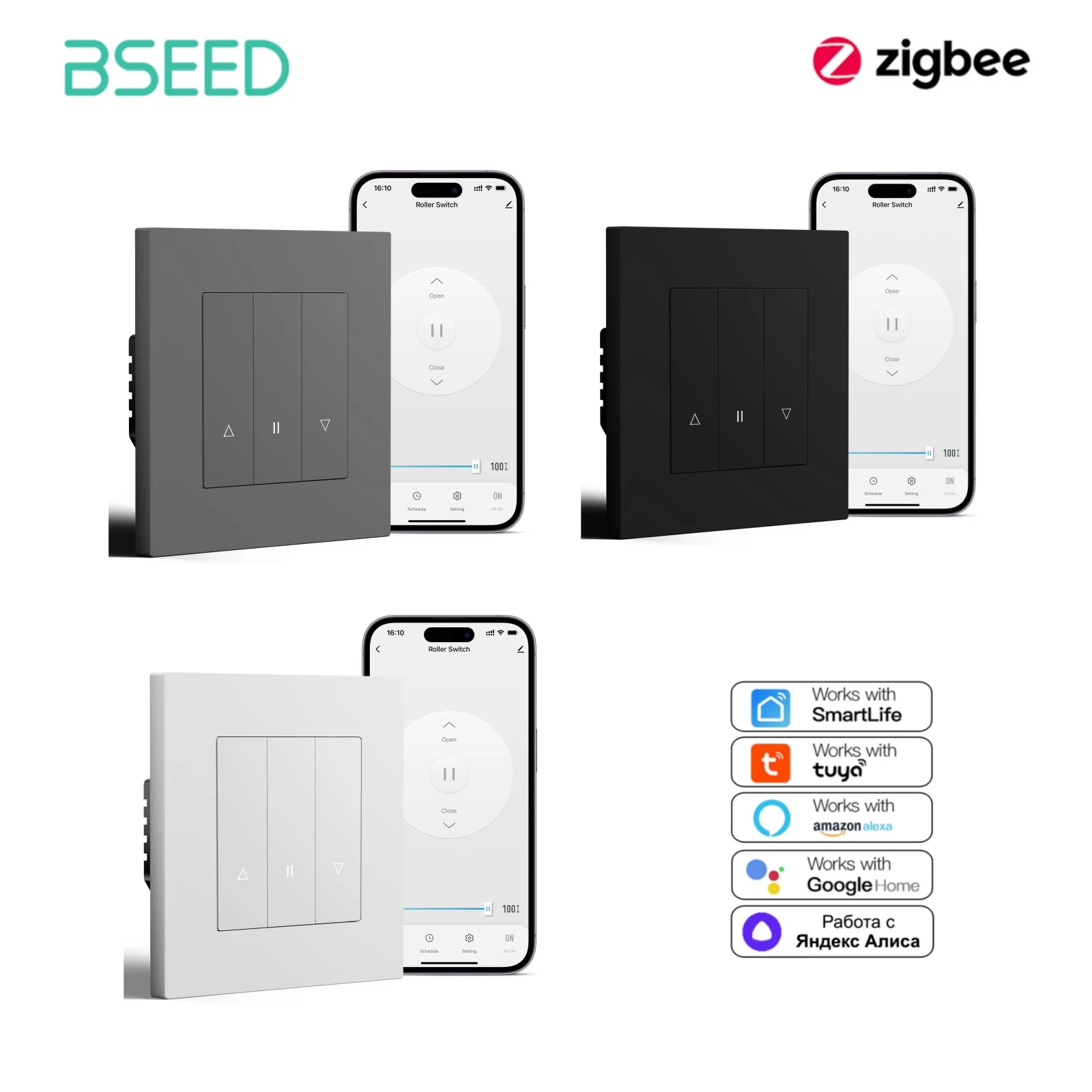 BSEED Smart Shutter Switch Series Wall Zigbee Smart Switches Yellow Backlight Plastic Frame Tuya APP Bland Roller Switch
BSEED Smart Shutter Switch Series Wall Zigbee Smart Switches Yellow Backlight Plastic Frame Tuya APP Bland Roller Switch