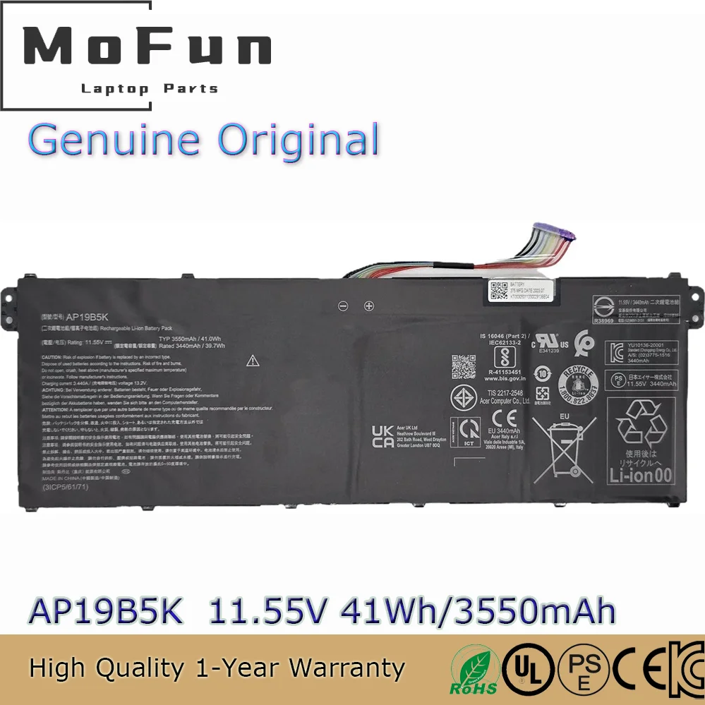 Genuine for Acer AP19B5K Battery 3550mAh Aspire 3 A315-58 Aspire 3 A315-58G Swift 3 SF314-42 3INP5/82/70
Genuine for Acer AP19B5K Battery 3550mAh Aspire 3 A315-58 Aspire 3 A315-58G Swift 3 SF314-42 3INP5/82/70