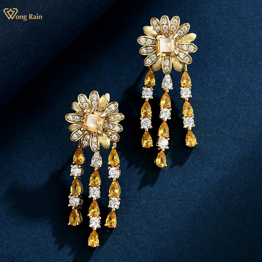 Wong Rain 925 Sterling Silver Asscher Cut 5 MM Yellow Sapphire High Carbon Diamond Gems Flower Tassel Drop Earrings Fine Jewelry
Wong Rain 925 Sterling Silver Asscher Cut 5 MM Yellow Sapphire High Carbon Diamond Gems Flower Tassel Drop Earrings Fine Jewelry