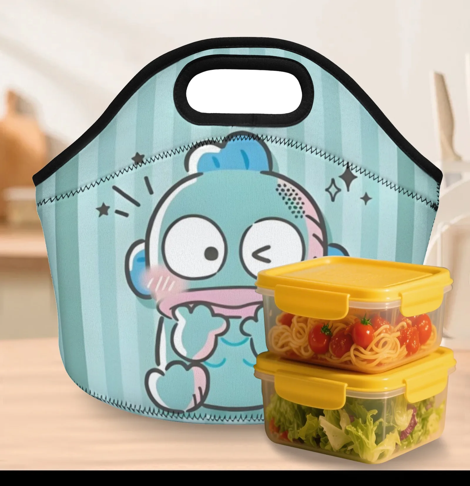 Kawaii HANGYODON Многоразовая изолированная неопреновая сумка для обеда с мультяшным принтом, портативное хранилище продуктов для школы/на открытом воздухе
Kawaii HANGYODON Многоразовая изолированная неопреновая сумка для обеда с мультяшным принтом, портативное хранилище продуктов для школы/на открытом воздухе