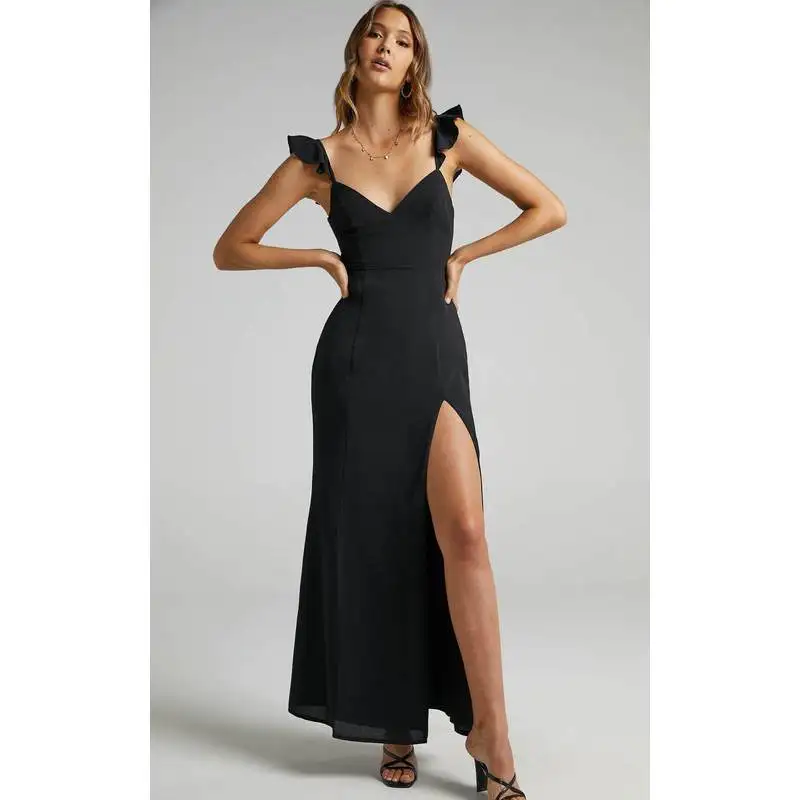 Sleeveless Pure Color Evening Dress with Ruffle Detail Suspender Strap High Split Single Piece Formal Dress for Women
Sleeveless Pure Color Evening Dress with Ruffle Detail Suspender Strap High Split Single Piece Formal Dress for Women