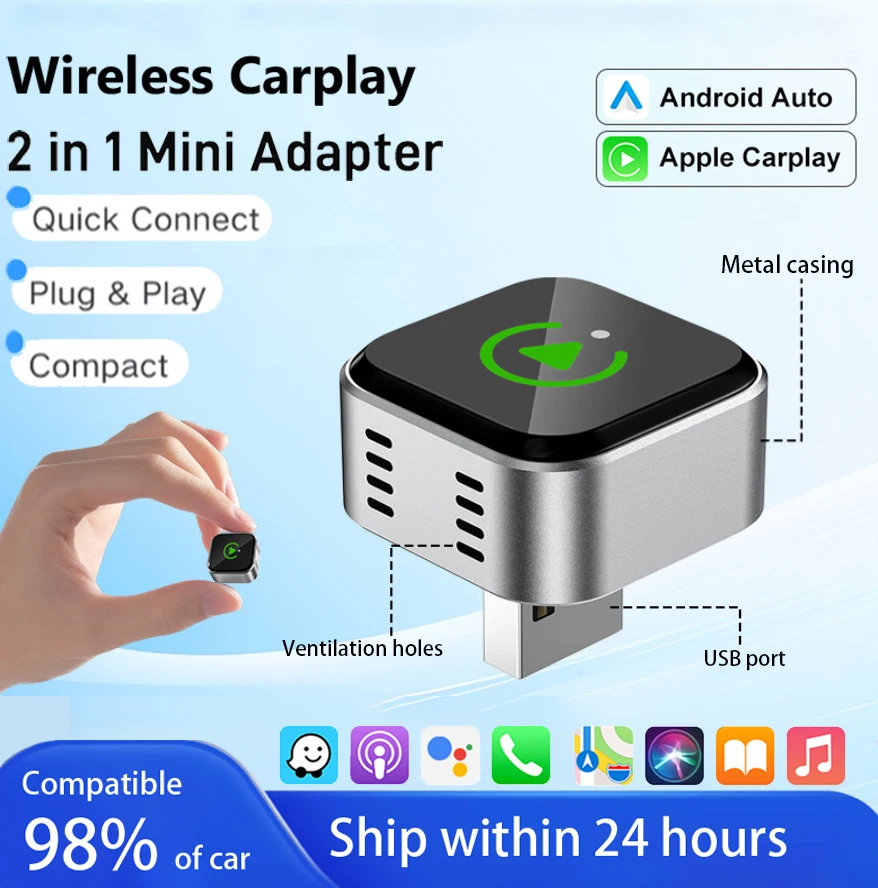 Универсальный мини-адаптер Wireless CarPlay и Android Auto, USB-донгл Plug & Play для VW, Toyota, Nissan, Honda, Ford, Benz и других марок
Универсальный мини-адаптер Wireless CarPlay и Android Auto, USB-донгл Plug & Play для VW, Toyota, Nissan, Honda, Ford, Benz и других марок