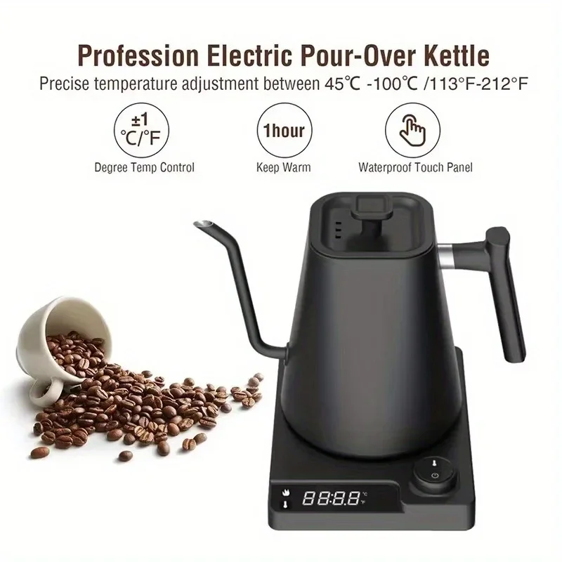 1pc Gooseneck Electric Kettle - Intelligent Constant Temperature, Ideal for Pour Over Coffee & Tea, Hand Brewed Coffee Pot
1pc Gooseneck Electric Kettle - Intelligent Constant Temperature, Ideal for Pour Over Coffee & Tea, Hand Brewed Coffee Pot