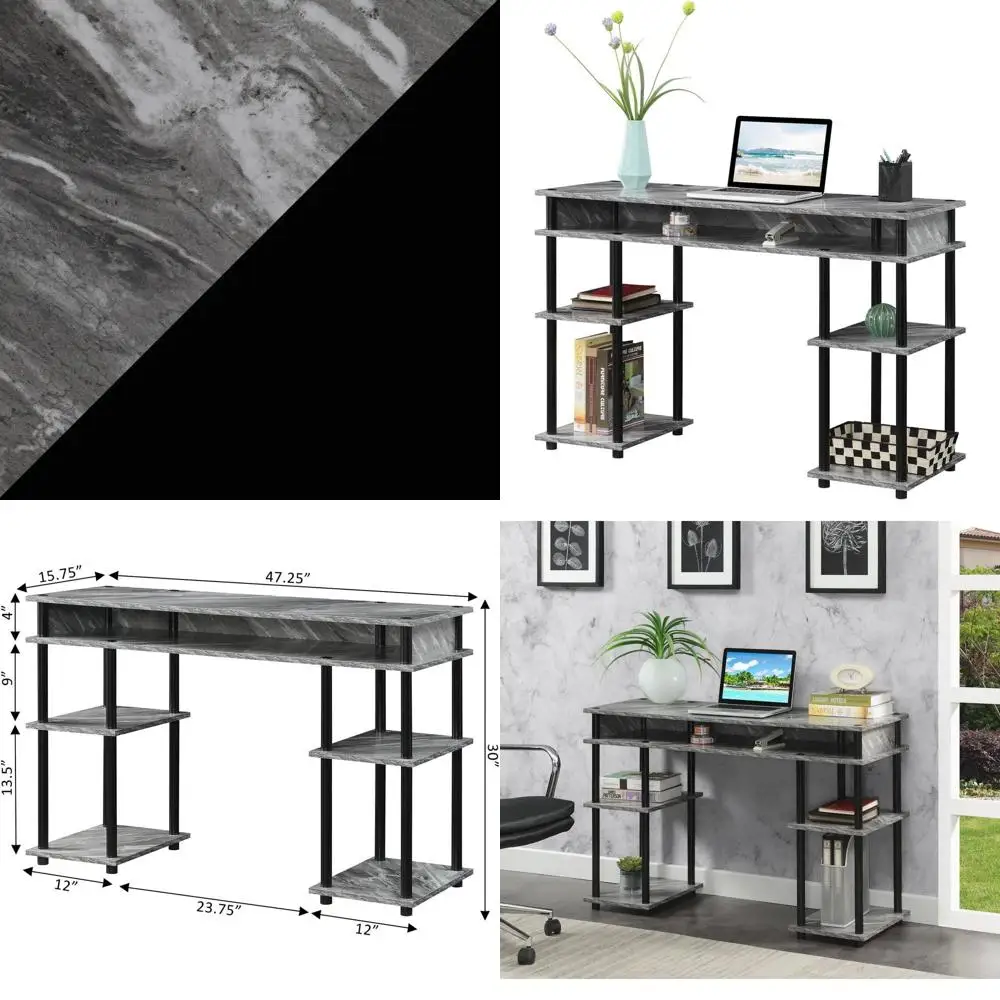 Gray Marble/Black Home Office Desk with Shelves, Vanity & Nail Table, 47.25L x 15.75W x 30H
Gray Marble/Black Home Office Desk with Shelves, Vanity & Nail Table, 47.25L x 15.75W x 30H