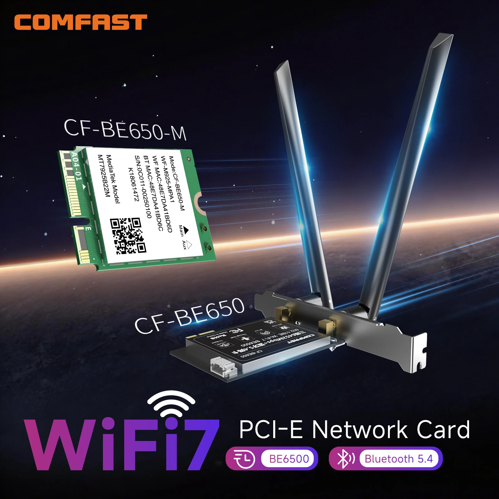 Comfast WiFi7 BE6500 PCIE WiFi Adapter Bluetooth5.4 Tri-Band 2.4/5/6GHz 6452Mbps Wireless Dongle Network Adapter For Win11/Lniux
Comfast WiFi7 BE6500 PCIE WiFi Adapter Bluetooth5.4 Tri-Band 2.4/5/6GHz 6452Mbps Wireless Dongle Network Adapter For Win11/Lniux