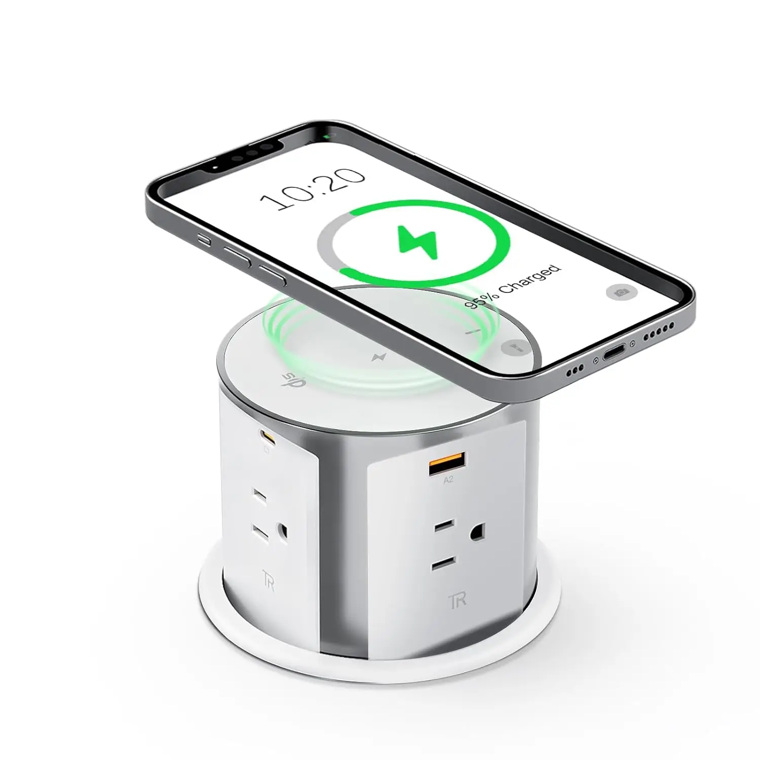 4-Inch Pop-Up Outlet with 15W Wireless Charger, 4 AC Outlets, and 20W USB Ports for Countertop - White
4-Inch Pop-Up Outlet with 15W Wireless Charger, 4 AC Outlets, and 20W USB Ports for Countertop - White
