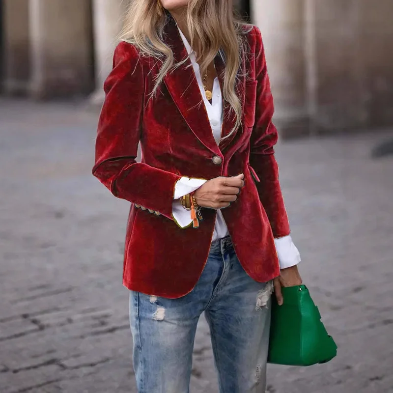 Elegant Slim Suit Jacket Women's Long Sleeve Solid Spliced Pockets Single Breasted Velvet Overcoat Autumn Winter New Lapel Coats
Elegant Slim Suit Jacket Women's Long Sleeve Solid Spliced Pockets Single Breasted Velvet Overcoat Autumn Winter New Lapel Coats