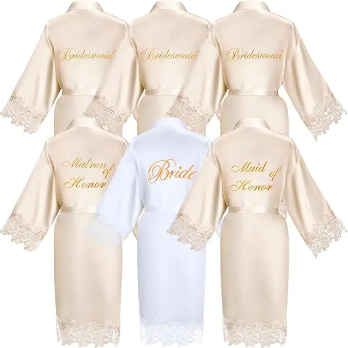 Set of 6 Bridesmaid Robes with Lace Trim Bridal Party Matron Maid of Honor Robes Silk Wedding for Wedding Bridal Gifts
Set of 6 Bridesmaid Robes with Lace Trim Bridal Party Matron Maid of Honor Robes Silk Wedding for Wedding Bridal Gifts