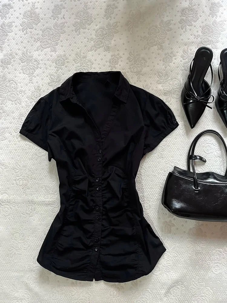 Original Design Sensation White irt Women's Retro High Waist Cotton ort Sve Summer Top Faionable Fem Clothing 
Original Design Sensation White irt Women's Retro High Waist Cotton ort Sve Summer Top Faionable Fem Clothing