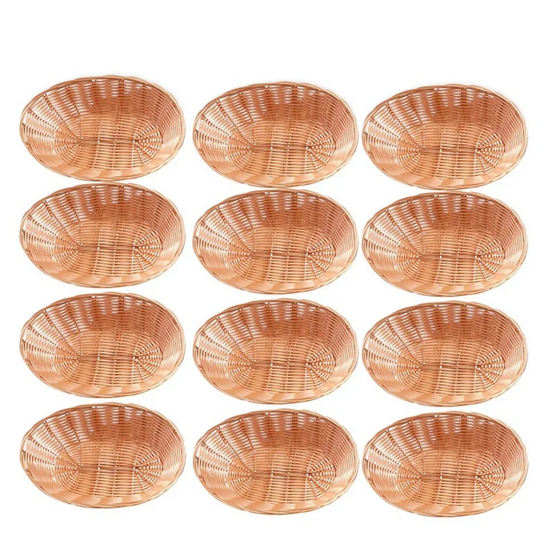 12 Pack Plastic Oval Basket, Empty Bread Basket Food Storage Basket Bulk,Plastic Wicker Baskets Bin For Kitchen Serving
12 Pack Plastic Oval Basket, Empty Bread Basket Food Storage Basket Bulk,Plastic Wicker Baskets Bin For Kitchen Serving