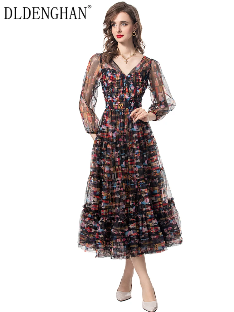 DLDENGHAN Summer Mesh Long Dress Women's V-Neck Lantern Sleeve Folds Cartoon Print Elegant Party Dresses Fashion Designer New
DLDENGHAN Summer Mesh Long Dress Women's V-Neck Lantern Sleeve Folds Cartoon Print Elegant Party Dresses Fashion Designer New