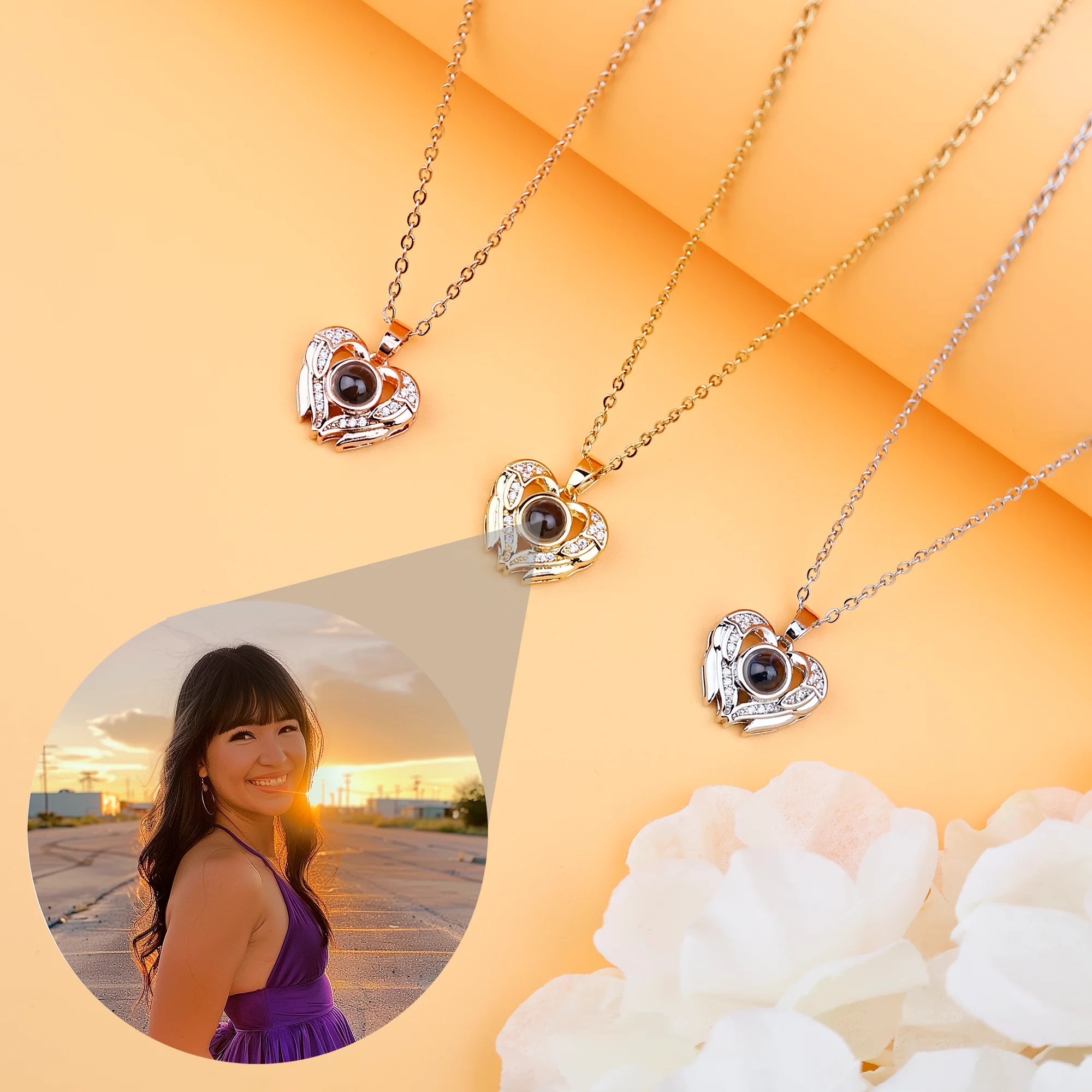 Custom Photo Projection Necklace Wings Of Heart Pendant Stainless Steel Chain For Women Birthday Valentine's Day Jewelry Gift
Custom Photo Projection Necklace Wings Of Heart Pendant Stainless Steel Chain For Women Birthday Valentine's Day Jewelry Gift