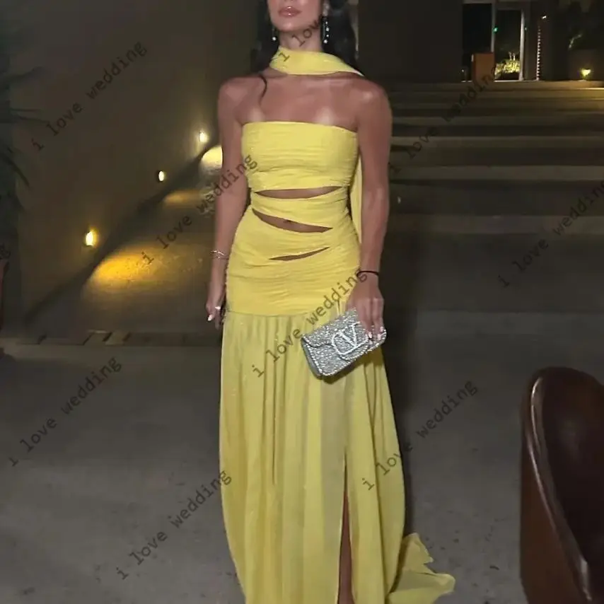 Evening Dresses 2025 Light Yellow Wedding Party Dress Sleeveless Chiffon Ribbons Illusion Sexy Open Back Prom Dresses Customized
Evening Dresses 2025 Light Yellow Wedding Party Dress Sleeveless Chiffon Ribbons Illusion Sexy Open Back Prom Dresses Customized