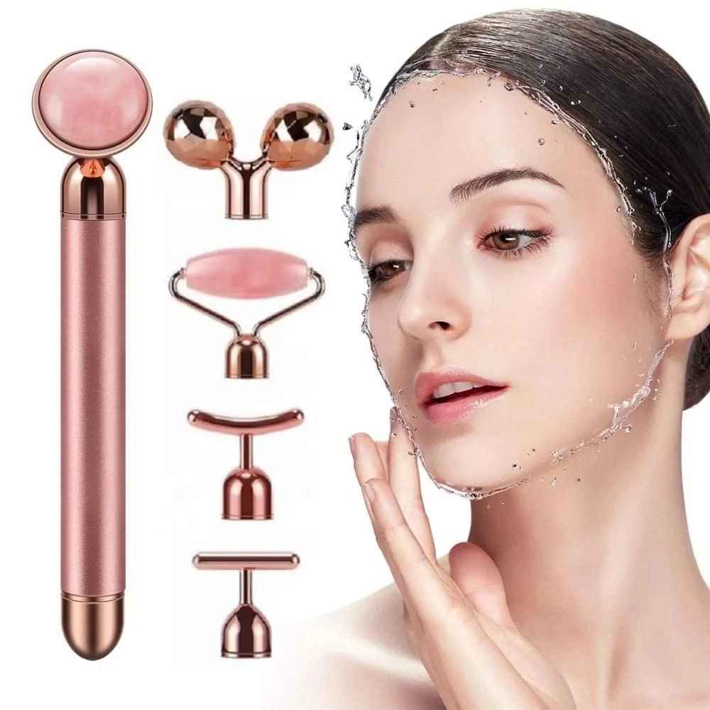 5-in-1 Beauty Wand Face Massager Rose Quartz 3D Roller Face Lifting Body Facial Gua Sha Vibrating Electric Jade Roller
5-in-1 Beauty Wand Face Massager Rose Quartz 3D Roller Face Lifting Body Facial Gua Sha Vibrating Electric Jade Roller