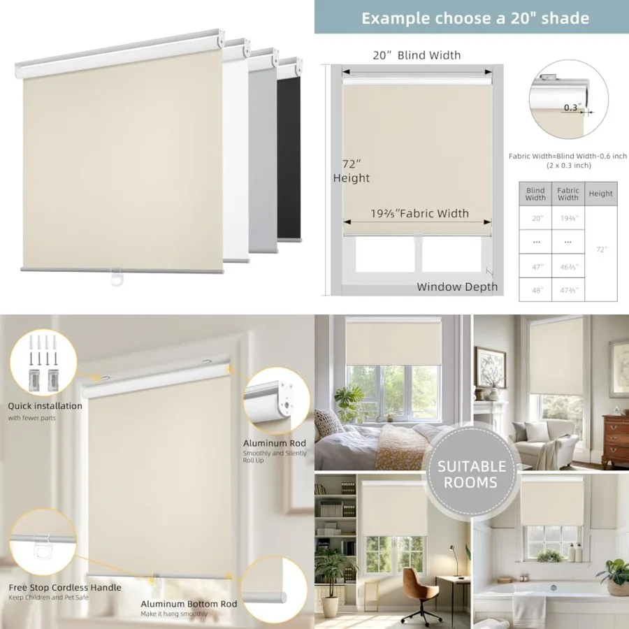 Cordless Free-Stop 100% out Blinds for Windows, Roller Windows Shades with Thermal Insulated, UV Protection Fabric for Living R
Cordless Free-Stop 100% out Blinds for Windows, Roller Windows Shades with Thermal Insulated, UV Protection Fabric for Living R