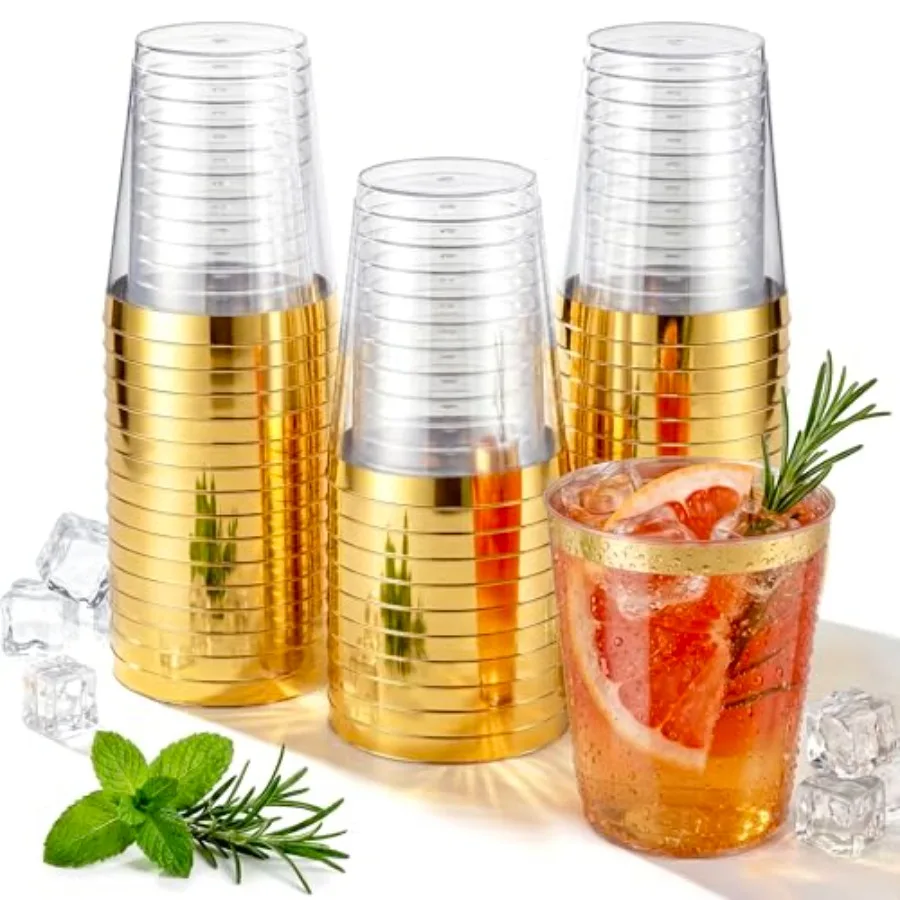 120PCS Gold Plastic Cups - 10Oz Gold Rim Plastic Cups - Heavy Duty Disposable Cups - Clear Cup with Gold Rim for Weddings, Birt
120PCS Gold Plastic Cups - 10Oz Gold Rim Plastic Cups - Heavy Duty Disposable Cups - Clear Cup with Gold Rim for Weddings, Birt