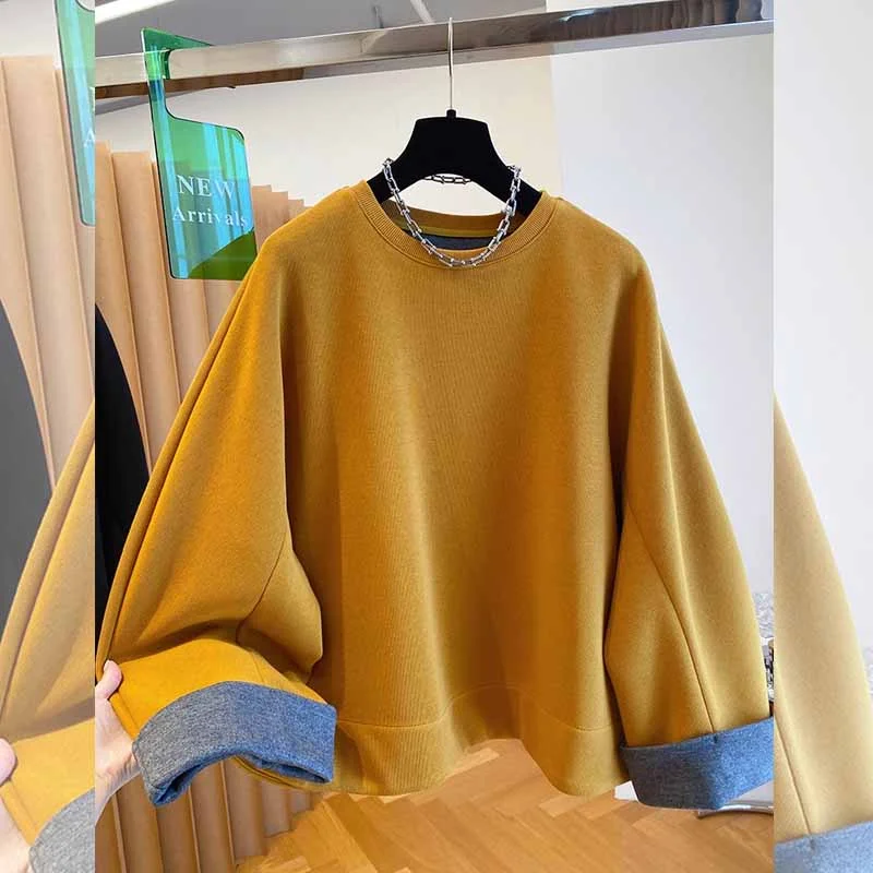 Loose Lazy Style Women's Hoodless Sweatshirt round Neck Spring Autumn New Arrival Comfortable Batswing Mixed Fabric Long Sleeve
Loose Lazy Style Women's Hoodless Sweatshirt round Neck Spring Autumn New Arrival Comfortable Batswing Mixed Fabric Long Sleeve