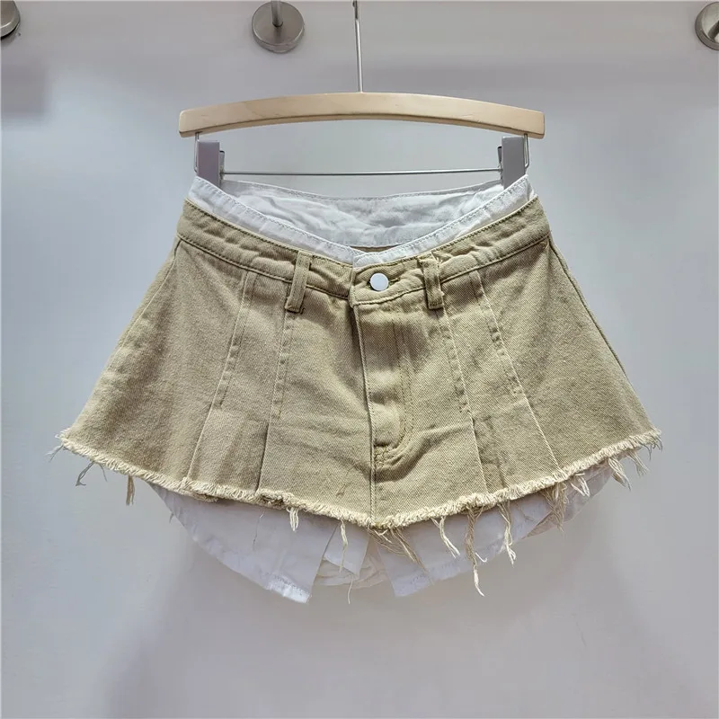 Denim Skirt Women Fake Two Pieces Pleated Mini Skirts High Waist Irregular Washed Streetwear Female Vintage A Line Summer 2026
Denim Skirt Women Fake Two Pieces Pleated Mini Skirts High Waist Irregular Washed Streetwear Female Vintage A Line Summer 2026