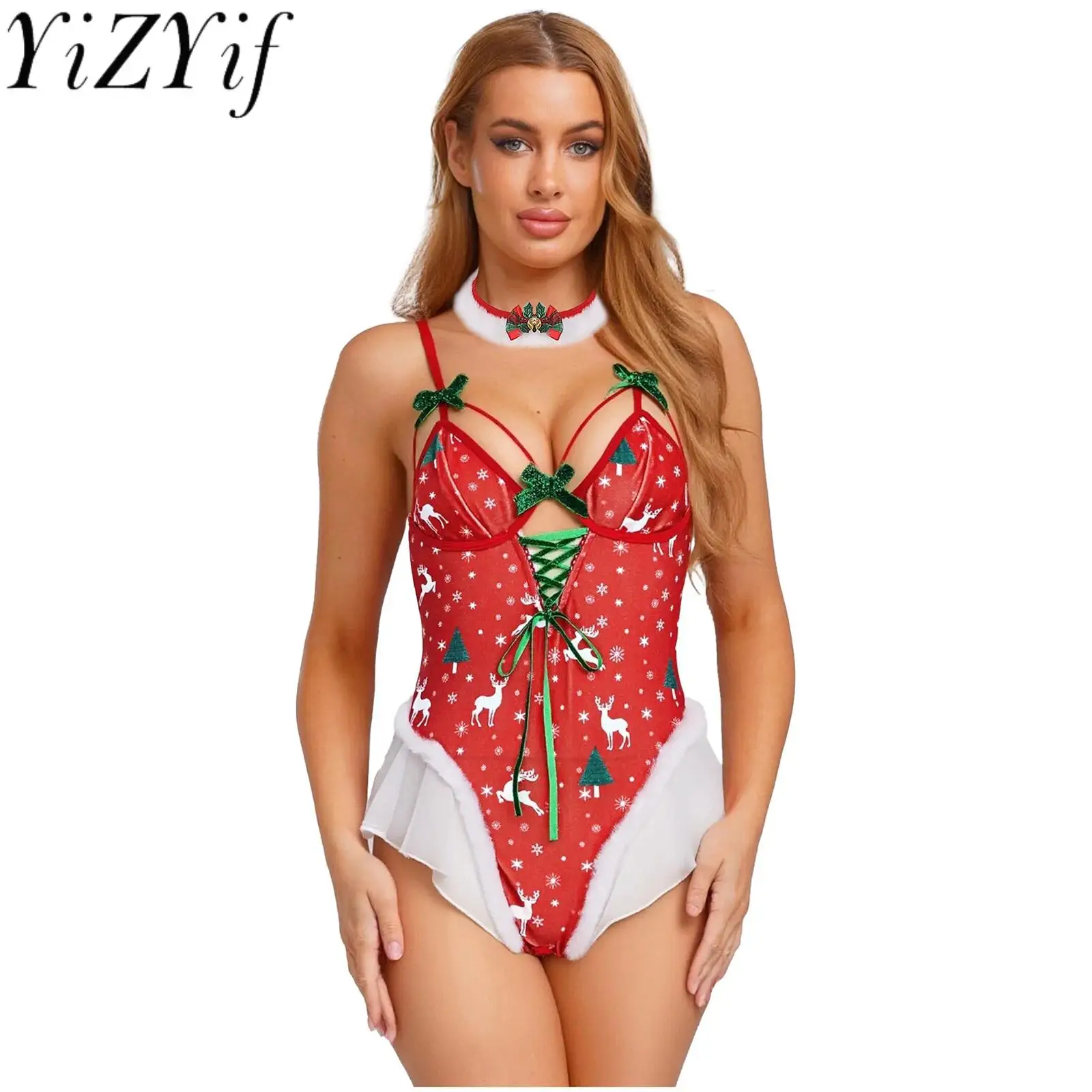 Женское рождественское ночное белье красно-зеленого цвета с рюшами и сетчатой отделкой, боди с открытой промежностью и колье, нижнее белье, Рождественский костюм для ролевых игр
Женское рождественское ночное белье красно-зеленого цвета с рюшами и сетчатой отделкой, боди с открытой промежностью и колье, нижнее белье, Рождественский костюм для ролевых игр
