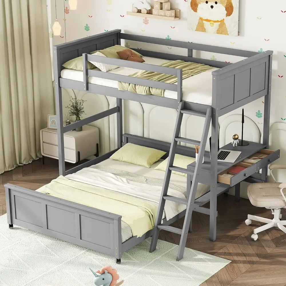 Twin Over Full Bunk Bed with Desk, Storage, Ladder, and Footboard - Suitable for Kids, Teens, Adults (Grey)
Twin Over Full Bunk Bed with Desk, Storage, Ladder, and Footboard - Suitable for Kids, Teens, Adults (Grey)