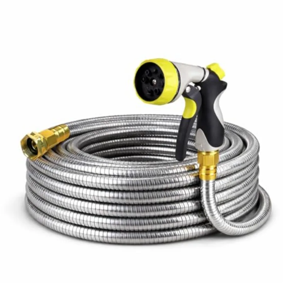 Metal Garden Hose 25 ft 304 Stainless Steel Water Hose with Nozzle Sprayer, Garden Hoses Flexible, Lightweight, No Kink, Heavy
Metal Garden Hose 25 ft 304 Stainless Steel Water Hose with Nozzle Sprayer, Garden Hoses Flexible, Lightweight, No Kink, Heavy
