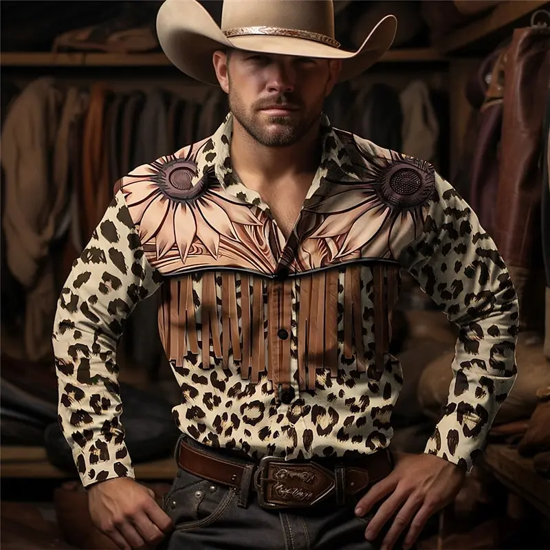 Floral leopard print retro style men's shirt western shirt outdoor street casual daily autumn and winter lapel long-sleeved shir
Floral leopard print retro style men's shirt western shirt outdoor street casual daily autumn and winter lapel long-sleeved shir