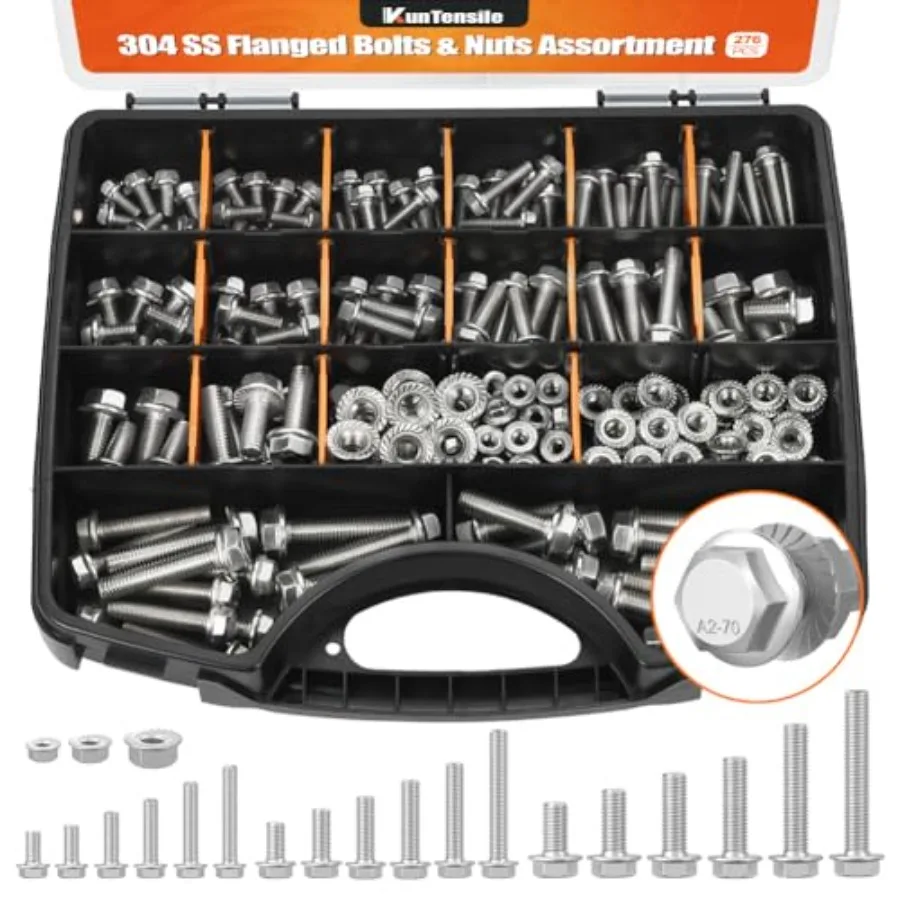 Assortment, Flange Hex Bolts Flange Nuts Full Coarse Hex Screws Thread Length from 10-50mm with Toolbox 276pcs
Assortment, Flange Hex Bolts Flange Nuts Full Coarse Hex Screws Thread Length from 10-50mm with Toolbox 276pcs