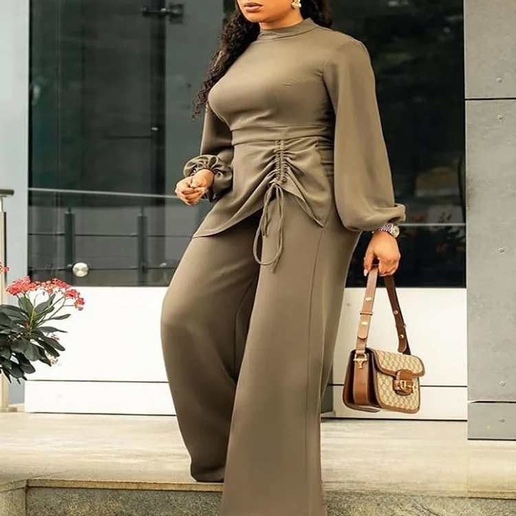 High Waist Wide Leg Jumpsuit Long Sleeve Color Versatile plus Size Women's Top And Bottoms Set Autumn Winter Fashion
High Waist Wide Leg Jumpsuit Long Sleeve Color Versatile plus Size Women's Top And Bottoms Set Autumn Winter Fashion