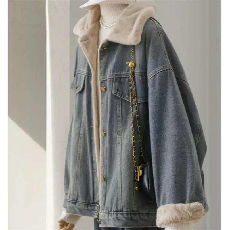 Women Denim Parkas Coats Solid Jackets Turn Down Collar Pocket Single Breasted Long Sleeve Thick Loose Casual 2025 Autumn Winter
Women Denim Parkas Coats Solid Jackets Turn Down Collar Pocket Single Breasted Long Sleeve Thick Loose Casual 2025 Autumn Winter
