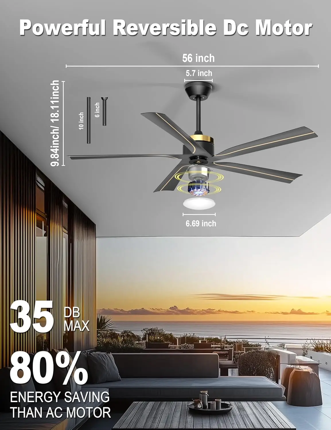 Ceiling Fan with Light, 56 inch Black Gold Ceiling Fan Remote Control -3CCT, 5 Blades Ceiling Fans
Ceiling Fan with Light, 56 inch Black Gold Ceiling Fan Remote Control -3CCT, 5 Blades Ceiling Fans