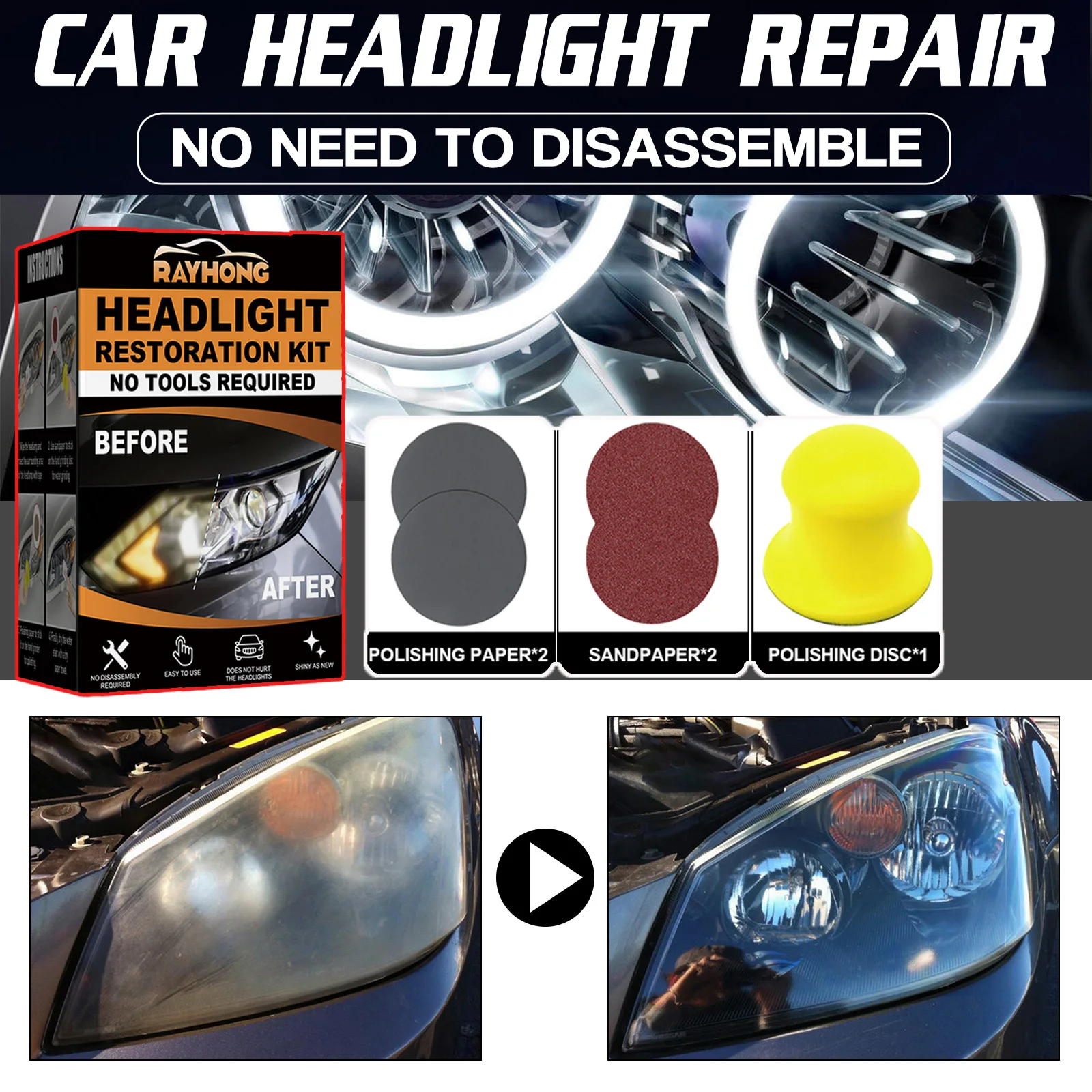 Car Ceramic Headlight Restoration Kit Auto Repair Scratches & Yellowing Lens Clean Abrasive Sandpaper Pads Car Accessories
Car Ceramic Headlight Restoration Kit Auto Repair Scratches & Yellowing Lens Clean Abrasive Sandpaper Pads Car Accessories